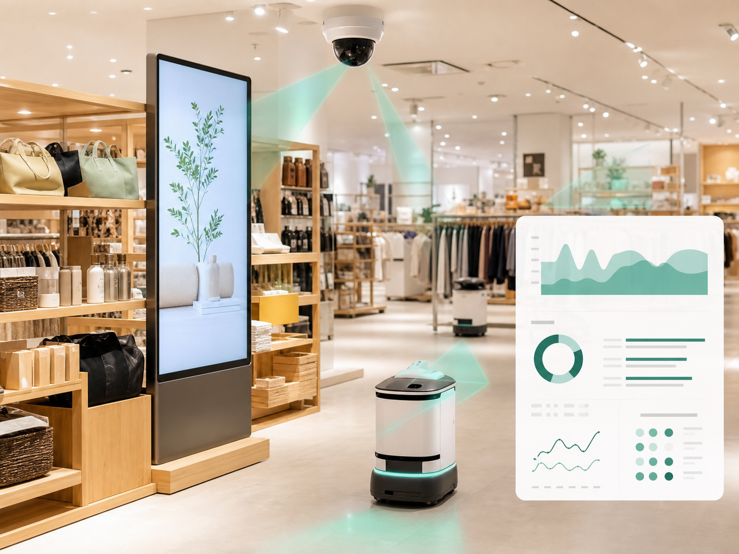 AIカメラ・サイネージ・ロボットを活用した小売AIoT運用イメージ